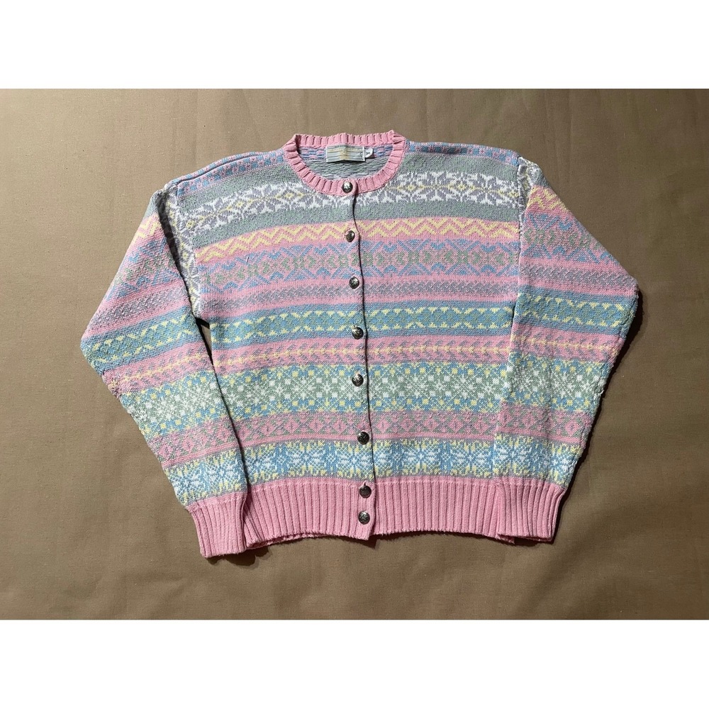 VTG 80s Archie Brown & Son Sweater S Pink Fair Isle Grandma Nordic Cottagecore